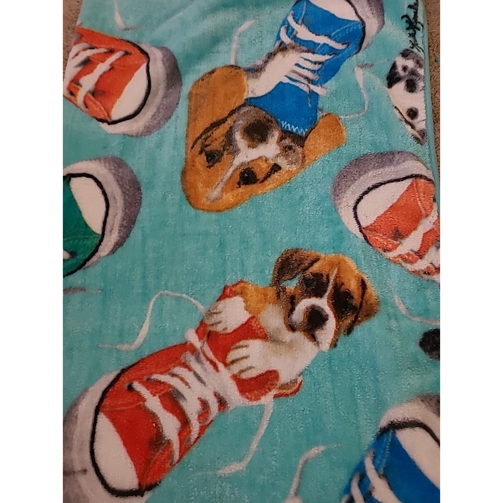 Keith Kimberlin Puppies In Shoes Print Plush Throw Blanket 48x54 Soft Fleece